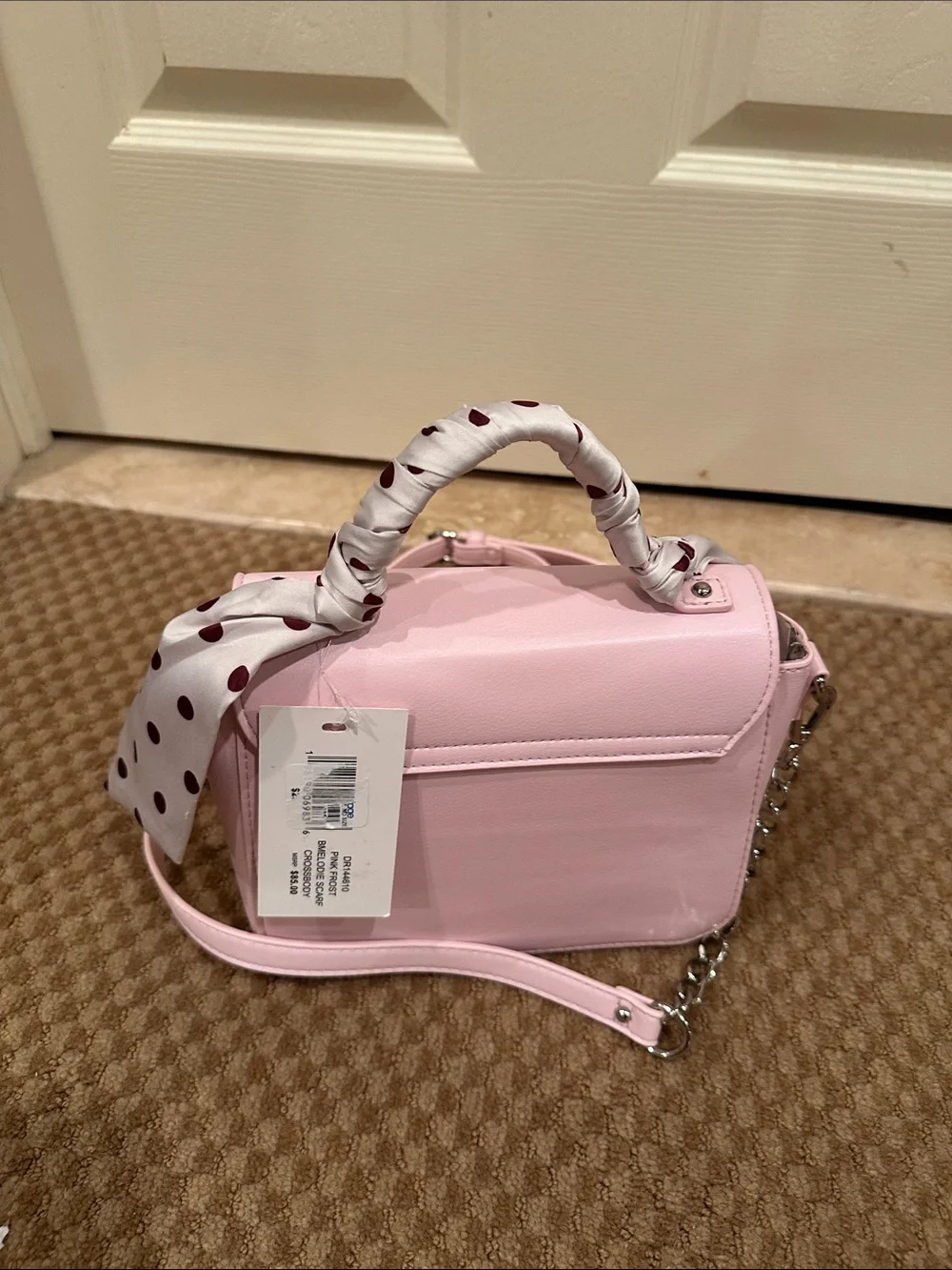 Steve Madden Light Pink Top-Handle Crossbody with Polka Dot Scarf